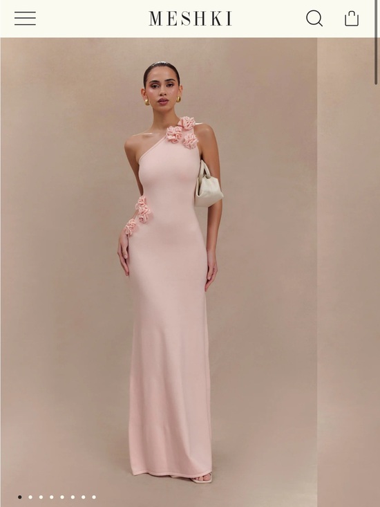 Meshki Dresses & Skirts - Meshki Paloma One Shoulder Knit Maxi Dress With Flowers - Baby Pink